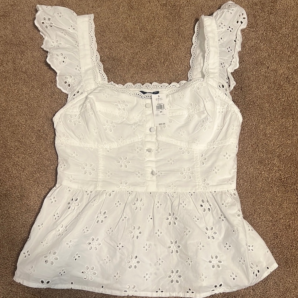 White Eyelet Corset Peplum Top - Brand New